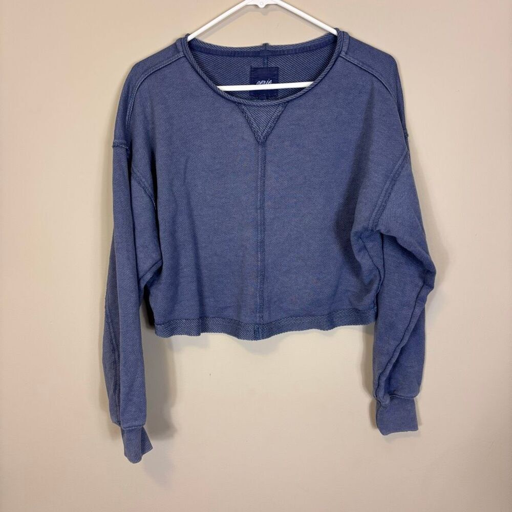 Aerie Blue Terry Cloth Semi Cropped Boxy Long Sleeve XS